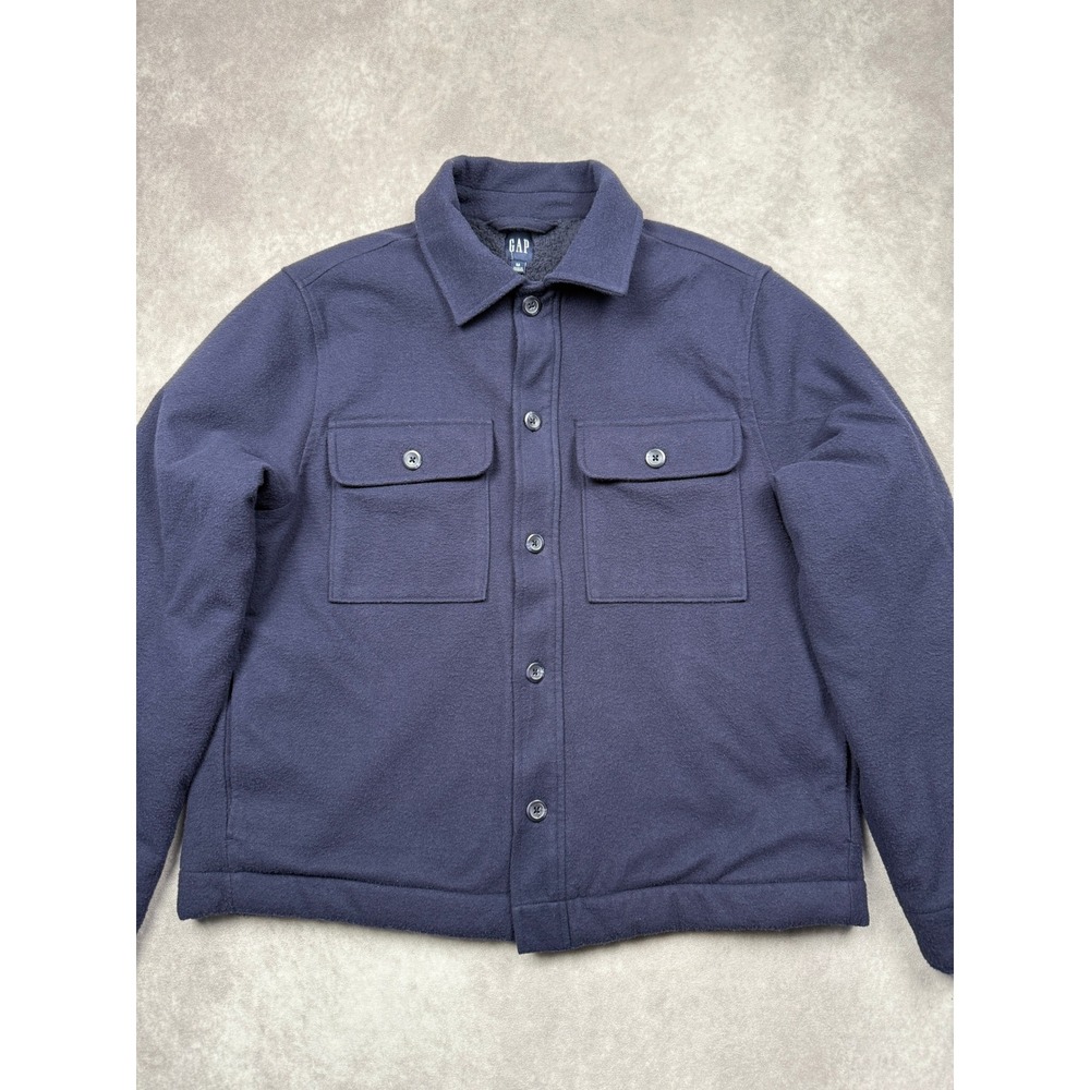 GAP Men's M Navy Blue Sherpa Lined Fleece Shirt‎ Jacket Classic Outdoor Casual